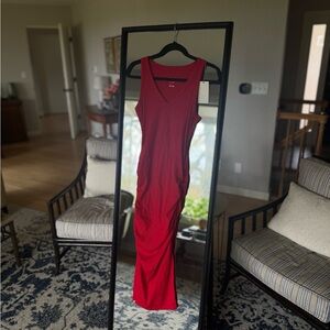 A New Day Red Ribbed Sleeveless Bodycon Midi Dress